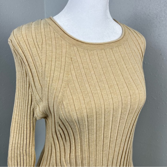 Sundance Ribbed Stretchy Tan Color Scoop Neck Cotton Blend Sweater Size Large - Picture 5 of 8